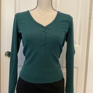 Hollister Teal Long Sleeve V-Neck Top